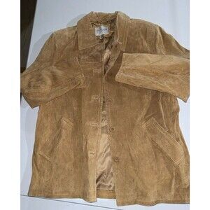 Jaclyn Smith Classic Beige Leather Lined Button Front Jacket Coat Womens L